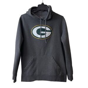Majestic Green Bay Packers Hoodie Mens Medium Gray Sweatshirt Drawstring Logo